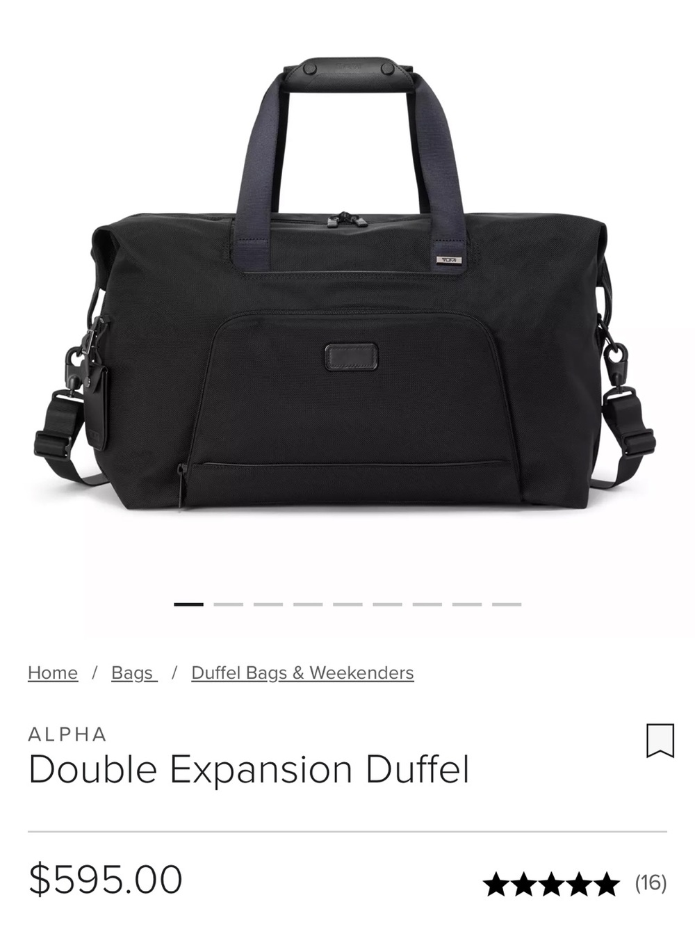 Tumi Black Alpha Weekend Duffel with Removable Strap
